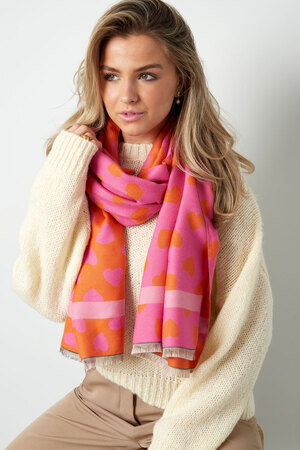 Happy hartjes sjaal - Oranje/ roze h5 Afbeelding2